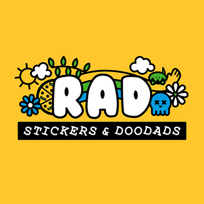 RAD Stickers + Doodads rebrand blue dog doodle green illustration lines logo pizza rad skull yellow