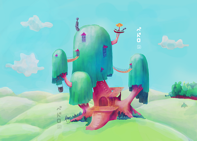 tree fort adobe photoshop adventure time cartoon digital painting digitalilustration illustration painting treefort treehouse