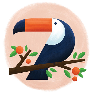 Toco Toucan character flat design flat illustration icon illustration orange orange tree photoshop art toucan tropical bird vector