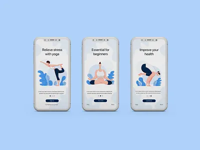Yoga App Onboard Tour app blue dailyui design health illustration onboarding ui ux vector yoga yoga app