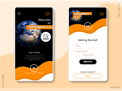 Sign-up: DailyUI #1 app challenge corona covid dailyui dark dashboard design feedback flat hello dribble hello world illustrator india lockdown minimal ui ux website