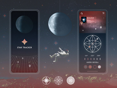 Location Tracker UI - Star Tracker app astronaut dailyui dials education exploration grid hud iphone learning location tracker mobile moon planet sliders space splash screen stars travel uiux