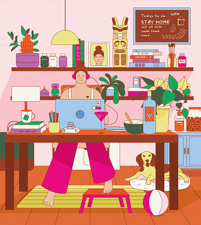 WFH color design drawing flat illustration minimal vector