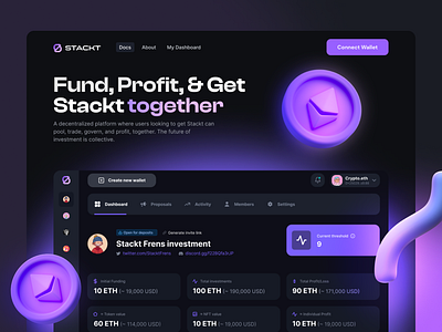 Stackt Landing Page crypto cryptocurrency dashboard eth landing page logo design nft web 3 web design