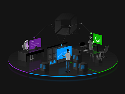 Cloud management illustration analytics brand illustration cloud cloud computing collaboration data design devops isometric people