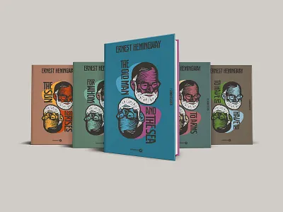 Ernest Hemingway Selected Works I - V books branding cover design face illustration retro vintage