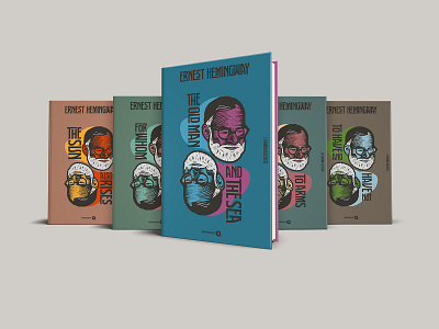 Ernest Hemingway Selected Works I - V books branding cover design face illustration retro vintage