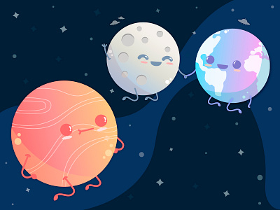 The Jealousy of Mars ☄️ design earth illustration illustration art kawaii kawaii art mars moon pastel pastel color pastel colors planets vector vector art vector illustration