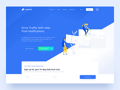 Push Notification Web App adrack app blue design illustraion push push notification ui ux web webdesign website