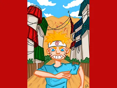 Young Naruto anime art cartoon character design fantasy illustration japan konoha naruto red shippuden yellow
