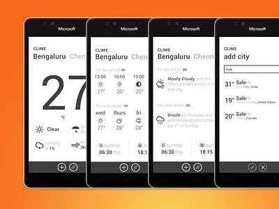 Clime metro ui microsoft minimal ui user experience user interface ux weather windows phone