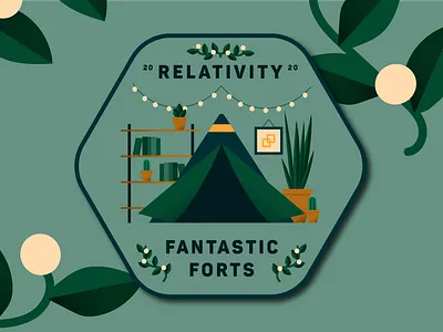 Relativity Fantastic Forts Badge 2020 art badge books challenge fantastic forts grain green happy illustration illustrator logo plant plants pots tent terracotta texture vector