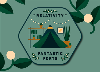 Relativity Fantastic Forts Badge 2020 art badge books challenge fantastic forts grain green happy illustration illustrator logo plant plants pots tent terracotta texture vector