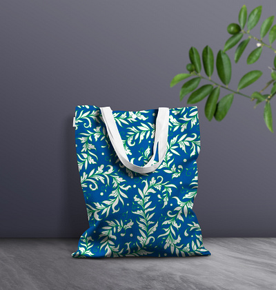 Lacy Leaves Tote Bag accessories blue botanical botanical illustration design drawing elegant green leaves tote bag