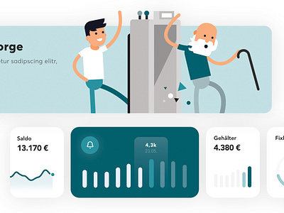 Insurance Dashboard UI Elements banner card character chart dashboard flat illustration insurance minimal pension timemachine ui uidesign