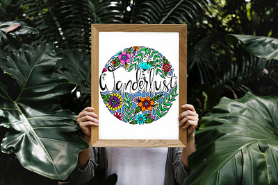 Wanderlust Wall Art botanical design drawing floral illustration modern cursive travel traveler typography wall art wander wanderlust