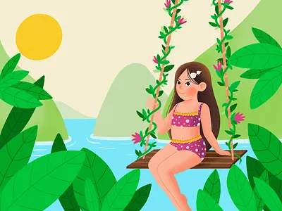 Summer bikini forest girl illustrator procreate procreateapp sea sea illustration sea scene summer summer illustration sun swing