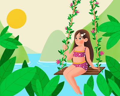 Summer bikini forest girl illustrator procreate procreateapp sea sea illustration sea scene summer summer illustration sun swing