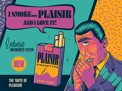 Plaisir Ad ad advertising art cigarette color design illustration psychedelic retro surrealism tobacco type typography vector vintage