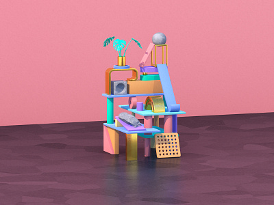 Stacks On Stacks 3d abstract c4d cute design flat geometric gold gradient illustration lines lowpoly metal pink plant plants plastic shapes textures