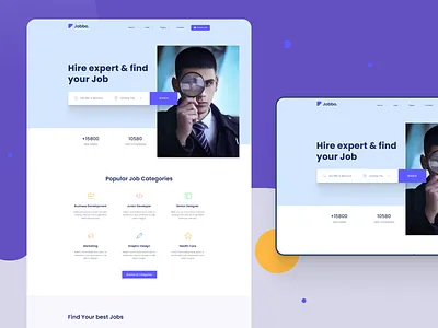 Jobbo - Recruitment Marketplace Landing Page clean employer hiring job job board job landing job listing job portal job search landingpage market market place talent ui ux webdesign