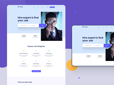 Jobbo - Recruitment Marketplace Landing Page clean employer hiring job job board job landing job listing job portal job search landingpage market market place talent ui ux webdesign