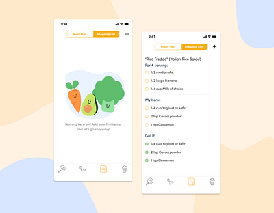 Are you ready to go food shopping? 🥦🥕🥑 client work cute empty state emptystate food food app food illustration food shop freelance design freelancer illustration ios app design ios apps list lists minimalist mobile app mobile design recipe app shopping list