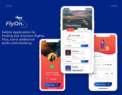 FlyOn - Airline booking app UI airline airline booking flight flight app flight booking flight ticket holidays journey minimal mobile mobile ui payment ticket ui travel traveling