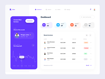 Invoice management platform Dashboard - Part 2 build invoice client list dashboard graph dashboard ui earning graph earning stat freelancer invoice graph ui invoice builder invoice dashboard invoice generator invoice list invoice maker invoice stat invoice ui send invoice