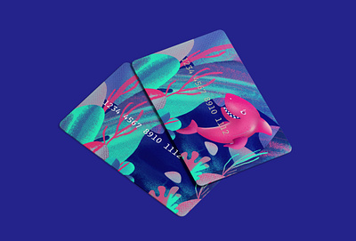 Credit Card - Shark art branding bright colors card credit card design diving fish illustration nature ocean packaging pink sea sea bottom seaweed shark texture