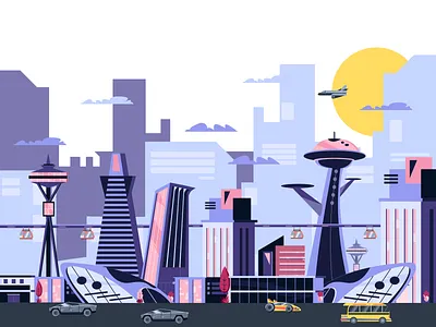 Metro future 2d building car city cityscape design designsystem exploration flat flat design future illustration metro minimal modern sketch transport travel