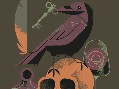 The Raven art book cover crow design edgar allan poe editorial illustration flat flat illustration illustration raven retro texture vector