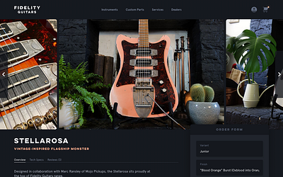 Fidelity Guitars Product Page dark ecommerce guitar