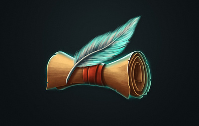 Ancient scroll with feathe 2d dmitry krino feather game art game icon icon illustration scroll