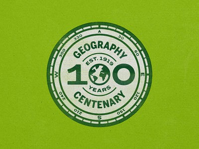 100 Years Young badge centenary centennial circle compass distressed earth eroded geography green logo print prints stamp texture vintage world