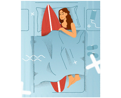 Sweet dreams 2d bed bedroom character character design design flat graphic desing illustration sleep surf surfboard texture vector vector art web webdesign