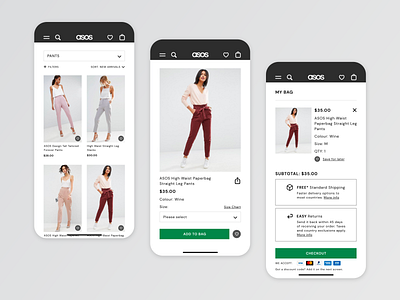 ASOS App Redesign adobexd app app design asos dailyui ecommerce design fashion app minimal mobile app design mobile app ui product design retail shopping app shopping bag typography ui uidesign uiux ux ux design