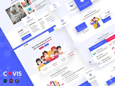 COVIS - Coronavirus (COVID-19) Prevention and Awareness Template blue clean ui color corona coronavirus covid 19 creative design graphic design landingpage one page red ui ux white