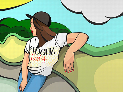 Relaxed girl bluesky brunette cartoon comics girl girlillustration illustration popart popartgirl relax rest sun sunbathing sunshine tshirt vogue