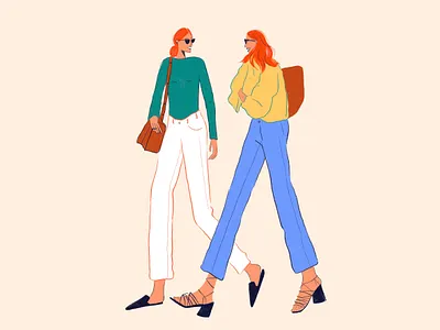 Friends walk character design digital fashion friends girly hair illustration person shoes texture walk