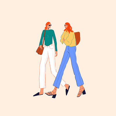 Friends walk character design digital fashion friends girly hair illustration person shoes texture walk