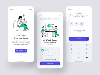 An Online Course App app application clean course design graphic green illustration iphone learning minimal online purple sharp study ui ui design verification verify white