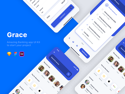 Banking App UI Kit adobe xd app app ui bank bank app design flat illustration kit mobile ui design ui vector