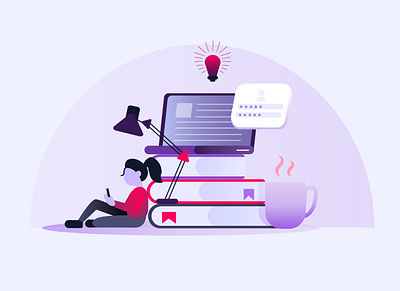 Online education illustration design education education app education website flat girl with books illustration online school study university vector website