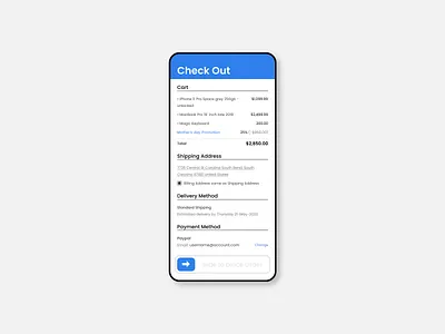 Checkout Screen - Mobile app clean ui concept design easy to reach figma flat flexible mobile ui ui