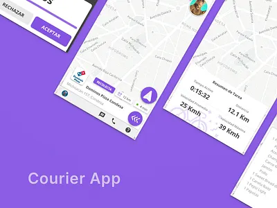 Courier App bycicle courier dark mode dark ui delivery interface location map messenger shipping tracking