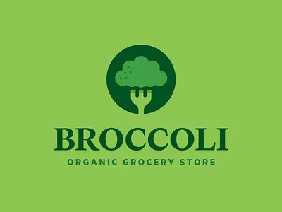BROCCOLI, Organic Grocery Store branding broccoli deli design falt food fork green grocery store healthy icon illustration logo organic plant seif simple tree vector vegitable