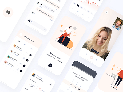 Become a mentor (concept) app call charts chat coach coaching illustration mentee mentees mentor mentoring mentorship minimal modern onboarding splash stats time video call walkthrough