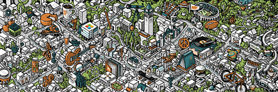 Berkeley Map crop 2 architecture building color digital drawing illustration isometric mural wacom