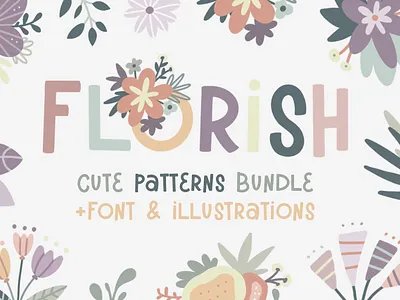 Cute patterns, illustrations and font floral art flowers font design pattern